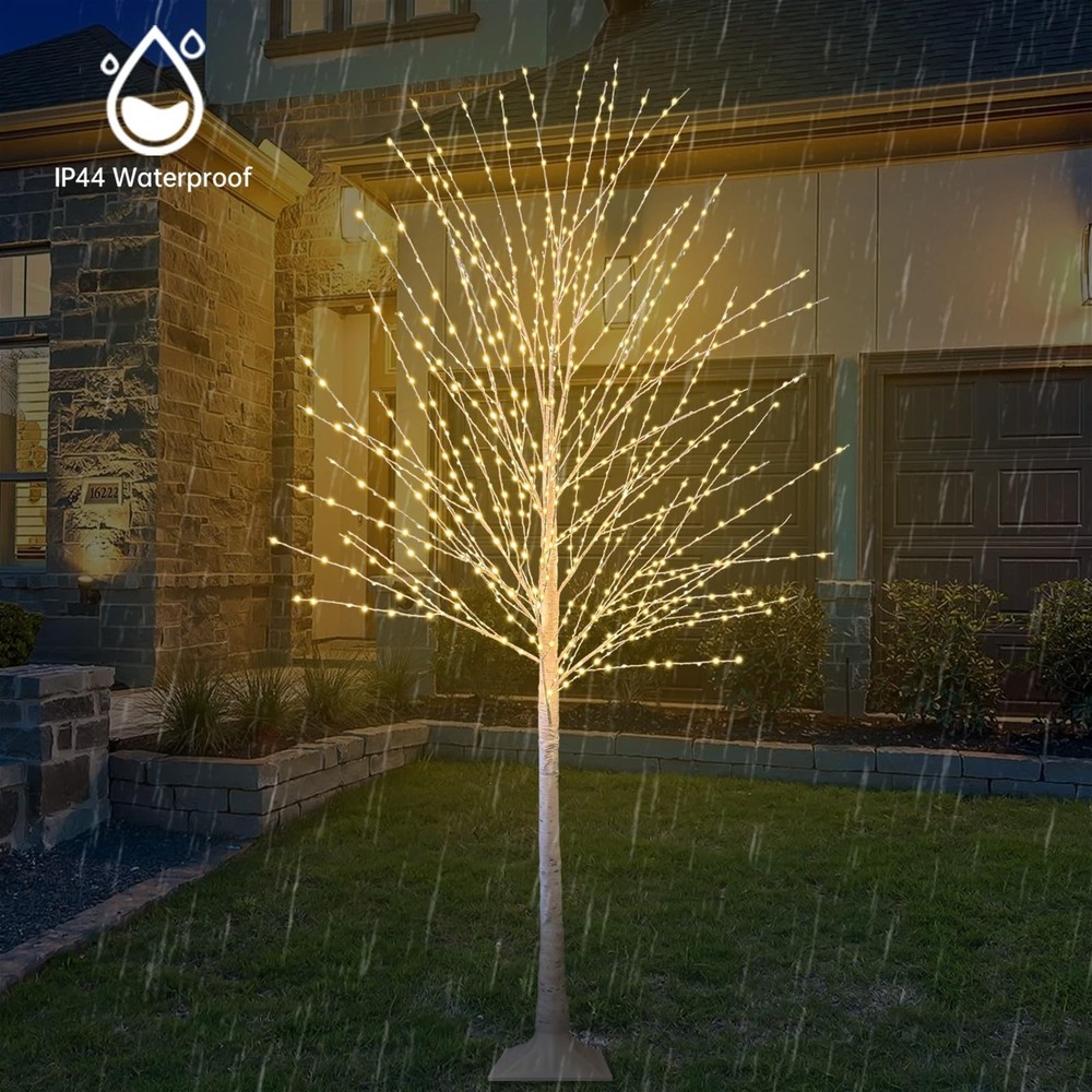 6FT Lighted Birch Tree with 880 LED Warm White Lights, 8 Modes, Timer Remote Fau