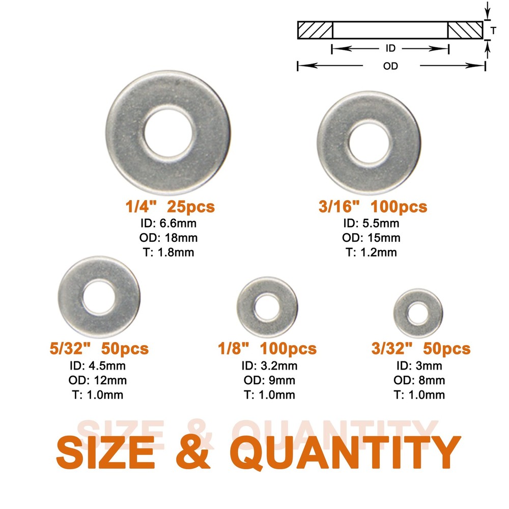 ISPINNER 325pcs Backup Rivet Washers Assortment Kit, Stainless Steel Washers ...