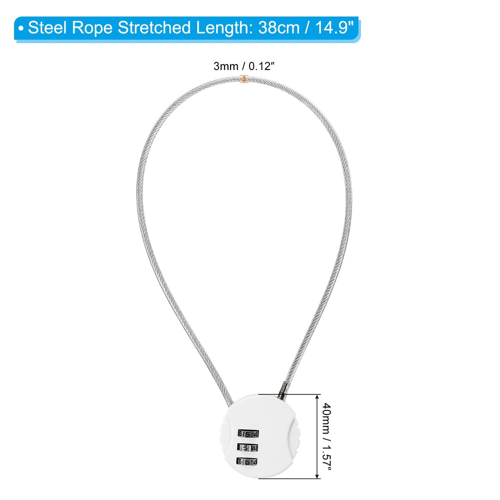 Small Combination Block 14.9", 3pcs 3 Digit Luggage Lock, White