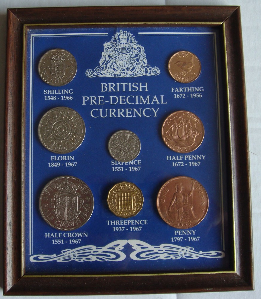 Rare British Pre-Decimal currency Coin Set framed
