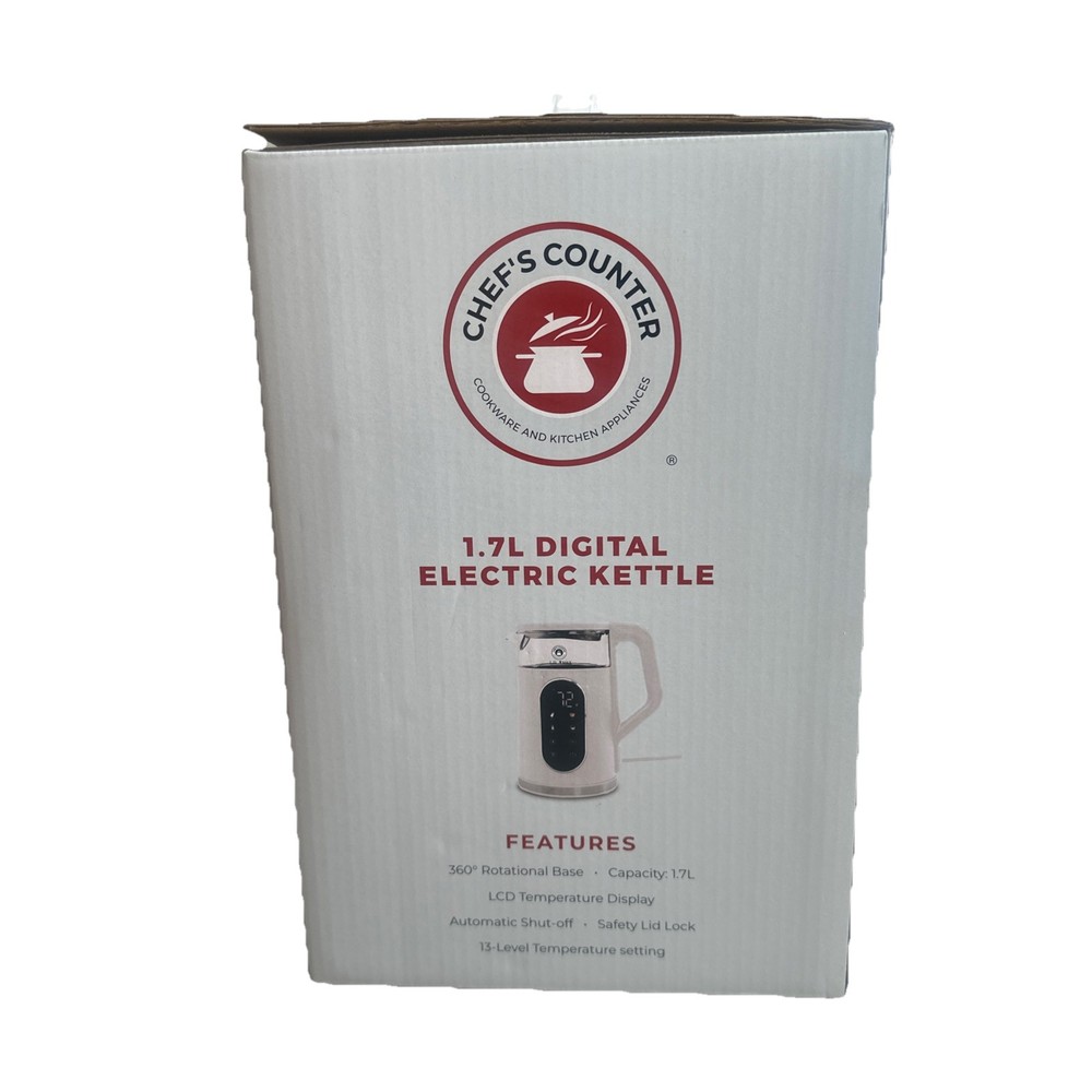 Chef's Counter 1.7 Digital Electric White Kettle 360 Rotation Base