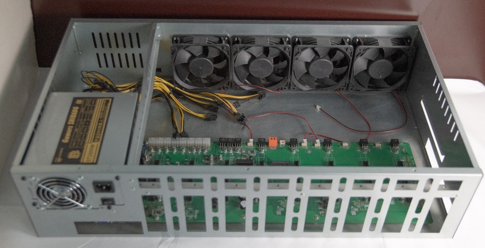 8 GPU Crypto Mining Rig 2000W PSU No GPUs Closed Case Intel Processor 4GB RAM