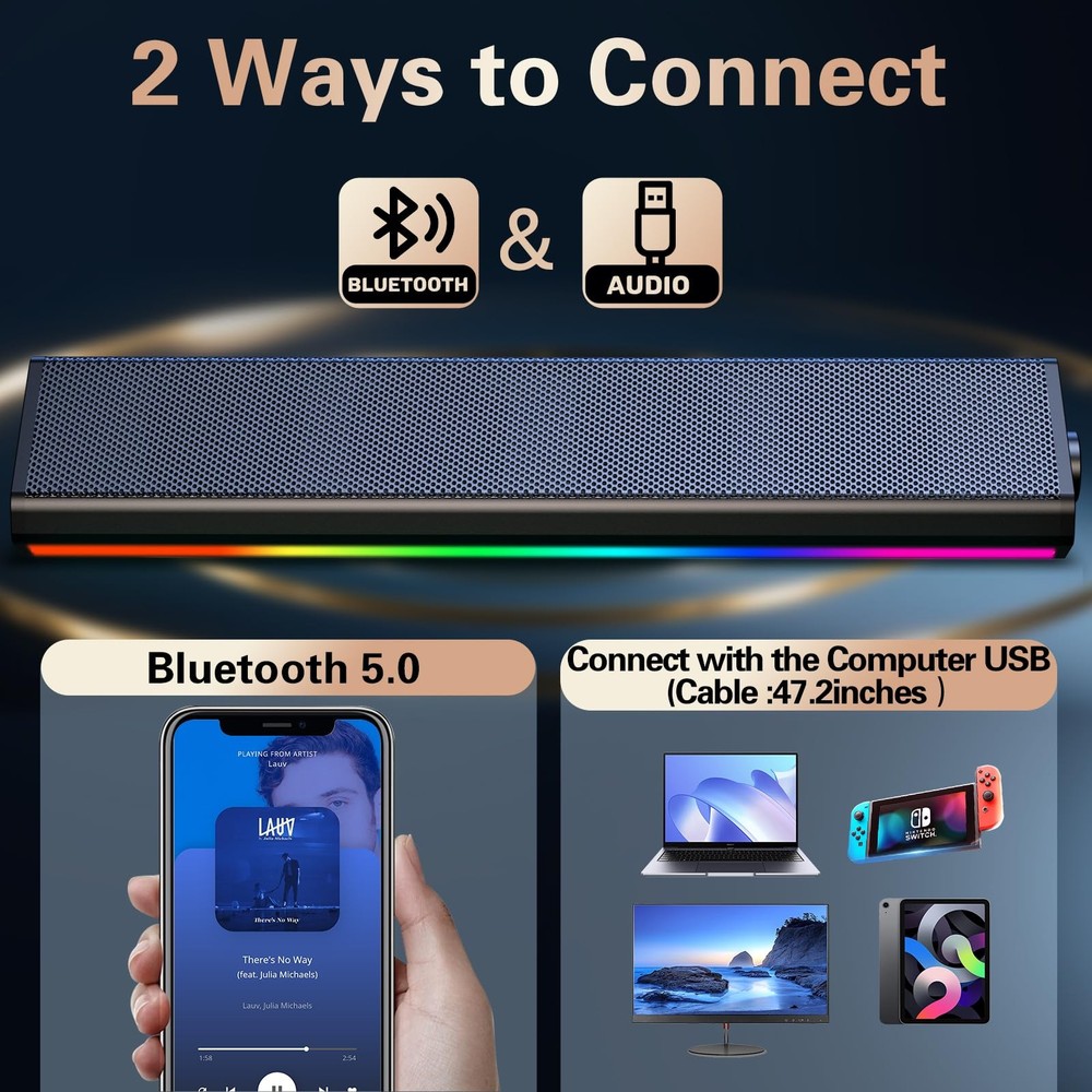 Computer Speakers for Desktop PC Bluetooth USB Gaming Light Dual Touch Type-C