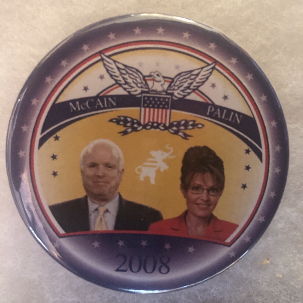 John McCain & Sarah Palin jugate 2 1/4” pinback button pin