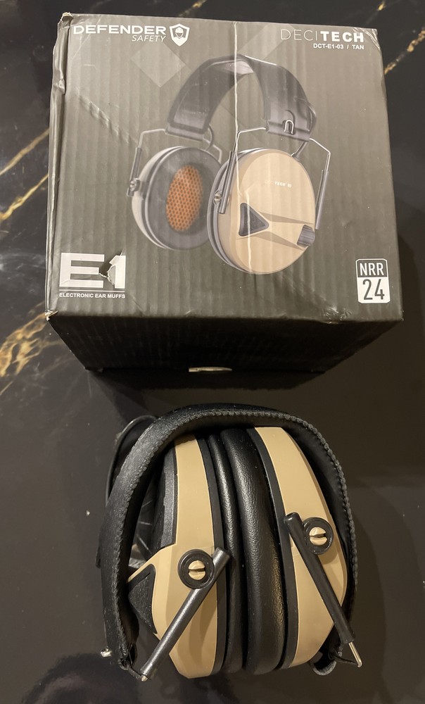 Decitech E1 Electronic Active Hearing Protection, Shooting, Range, Tan color