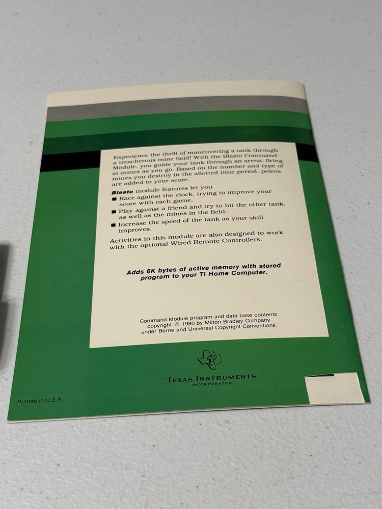 Texas Instruments TI 99/4A Blasto Cart & Manual PHM 3032