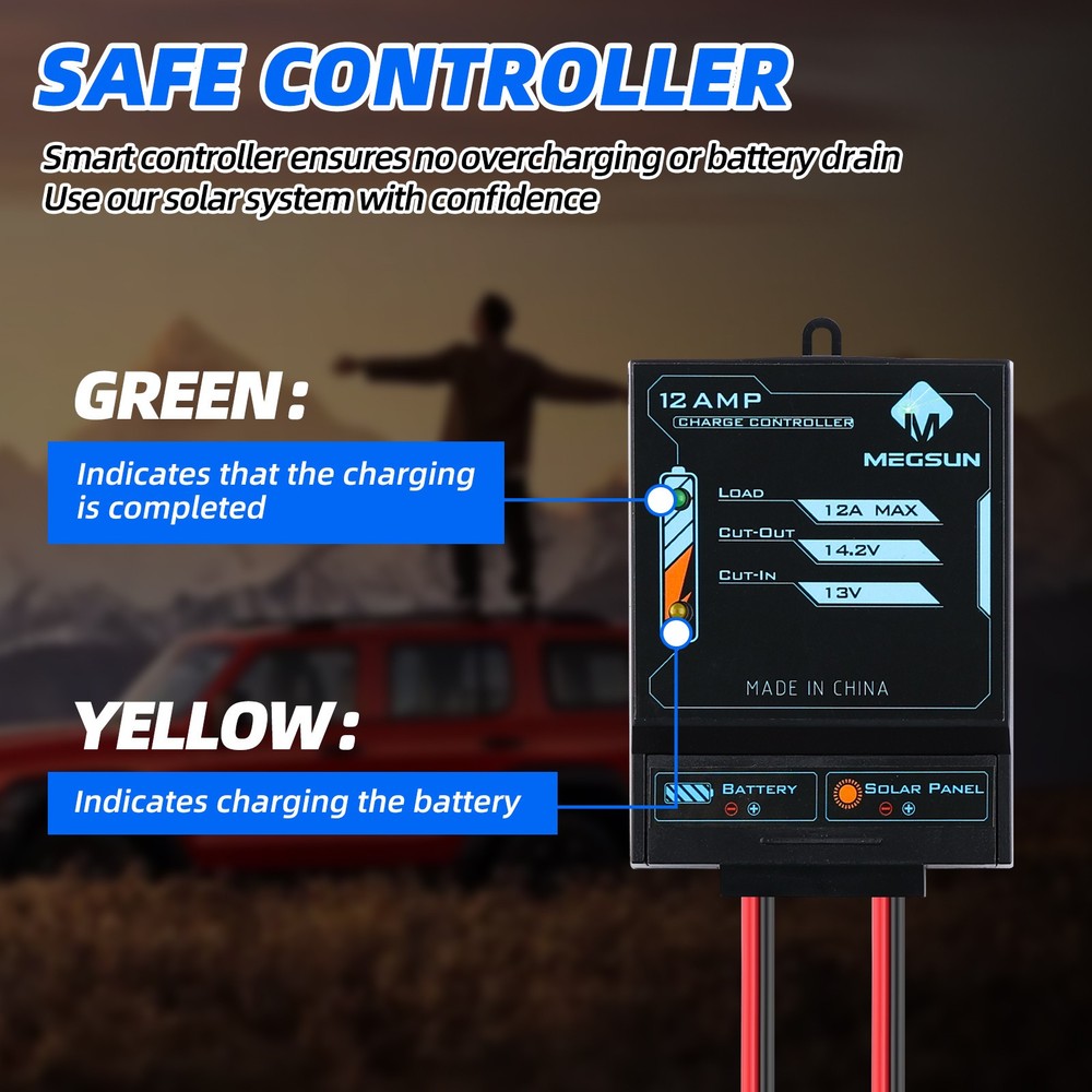 50W Solar Panel 12V Trickle Charger Battery With 12A Controller Refurbished