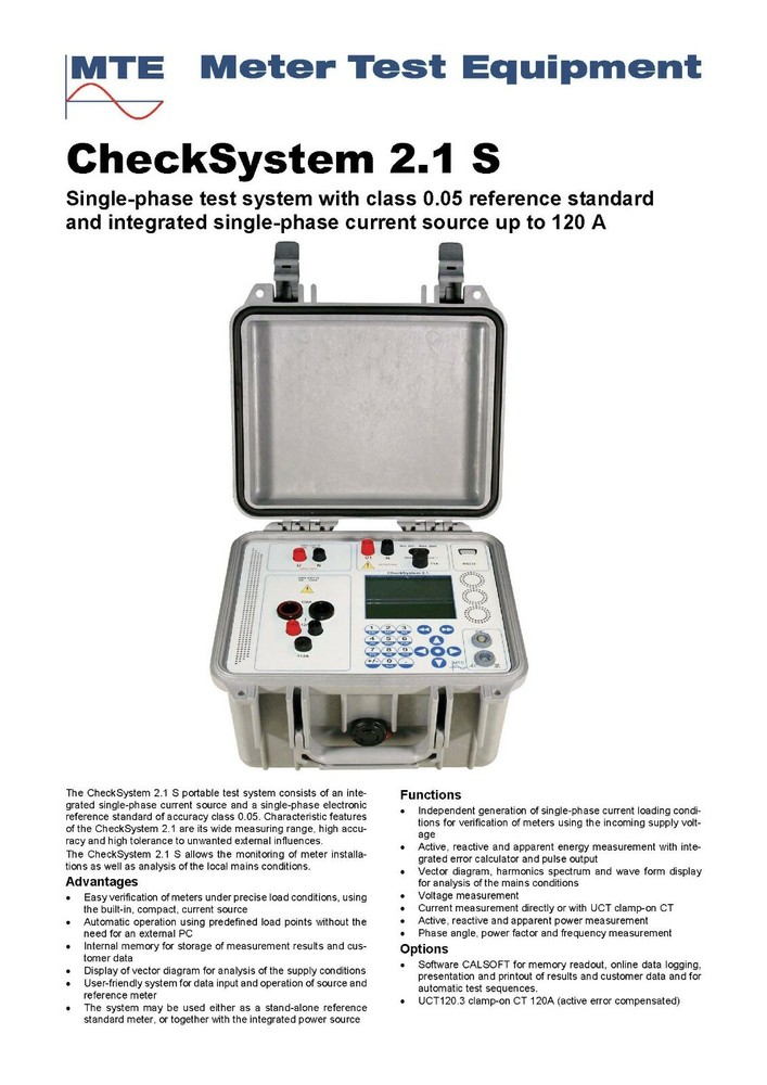 MTE -CheckSystem 2.1 S Single-Phase Test System with Reference Standard
