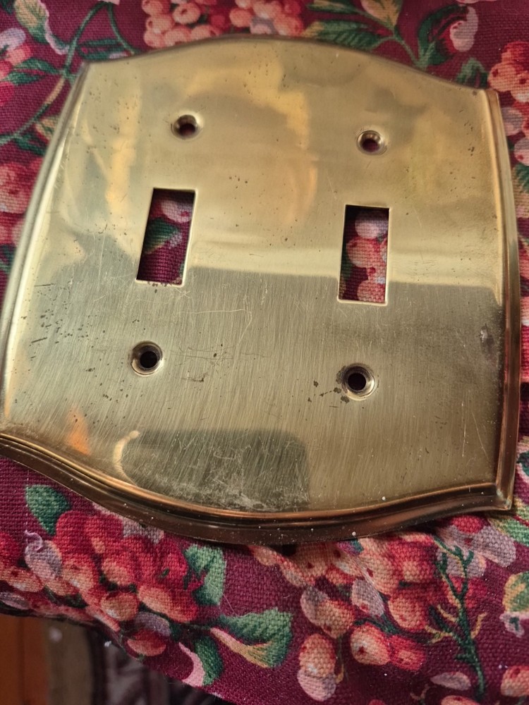 2 Similar Vintage Solid Brass Raised Edge Dual Electrical Switch Cover