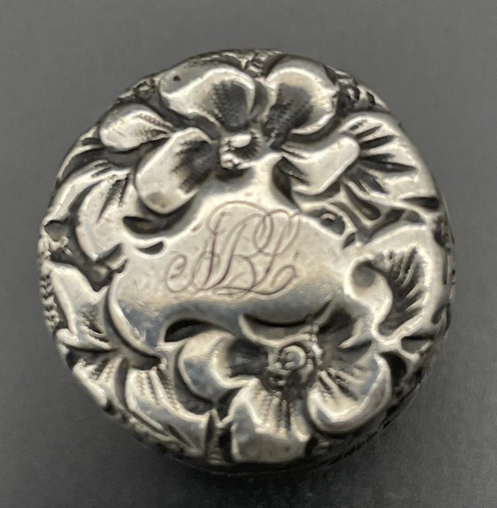 Sterling Silver Floral Repousse Thread Box / Holder 19th Century