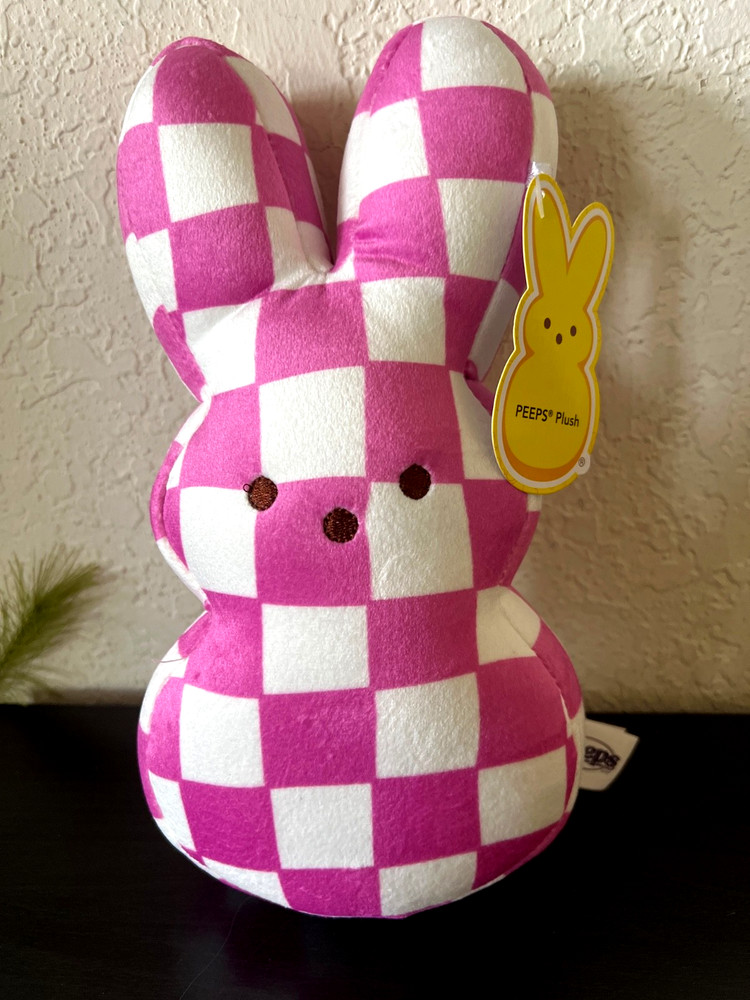 2026 PEEPS Easter Bunny PINK CHECKERED 9" PLUSH Spring Decor NEW+TAG