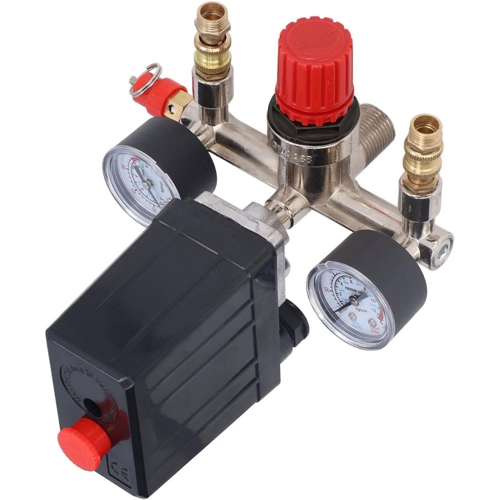 Air Compressor Pressure Switch Manifold 90-120PSI Adjustable Regulator Valve