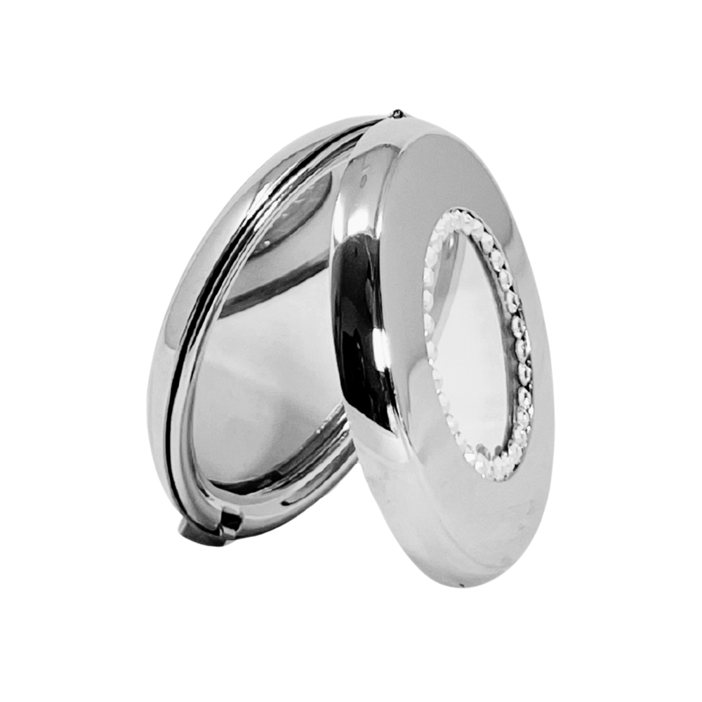 RUCCI | 1X Regular Silver Circular Compact Mirror with Diamonds (2.25 in)