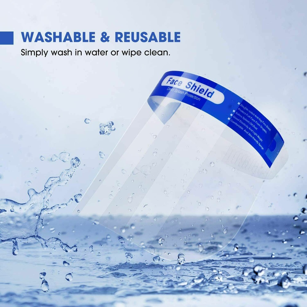 10 Pack Reusable Face Shield Adjustable, Elastic Headband Clear Visor Adults.