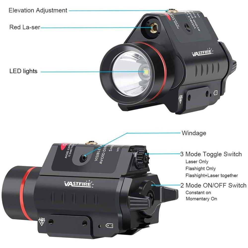 Red Laser Sight LED Light Predator Hunting Flashlight 20mm Picatinny Rail Mount