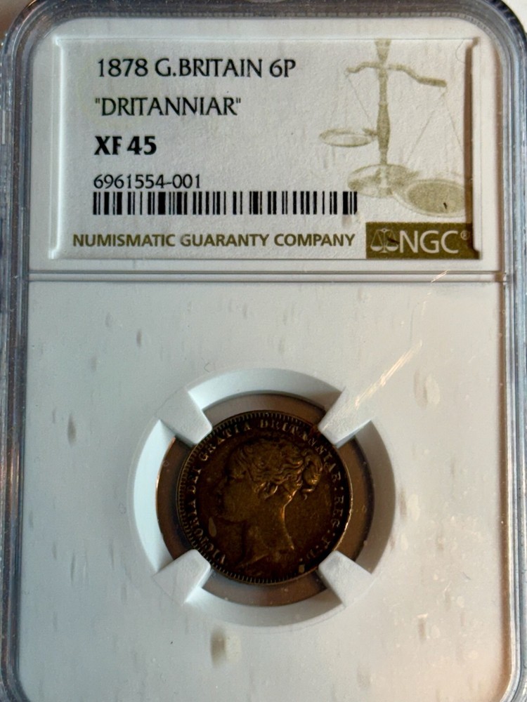 Great Britain - 1878 6 Pence "Dritanniar" ERROR NGC XF45 -Elusive Standard Error
