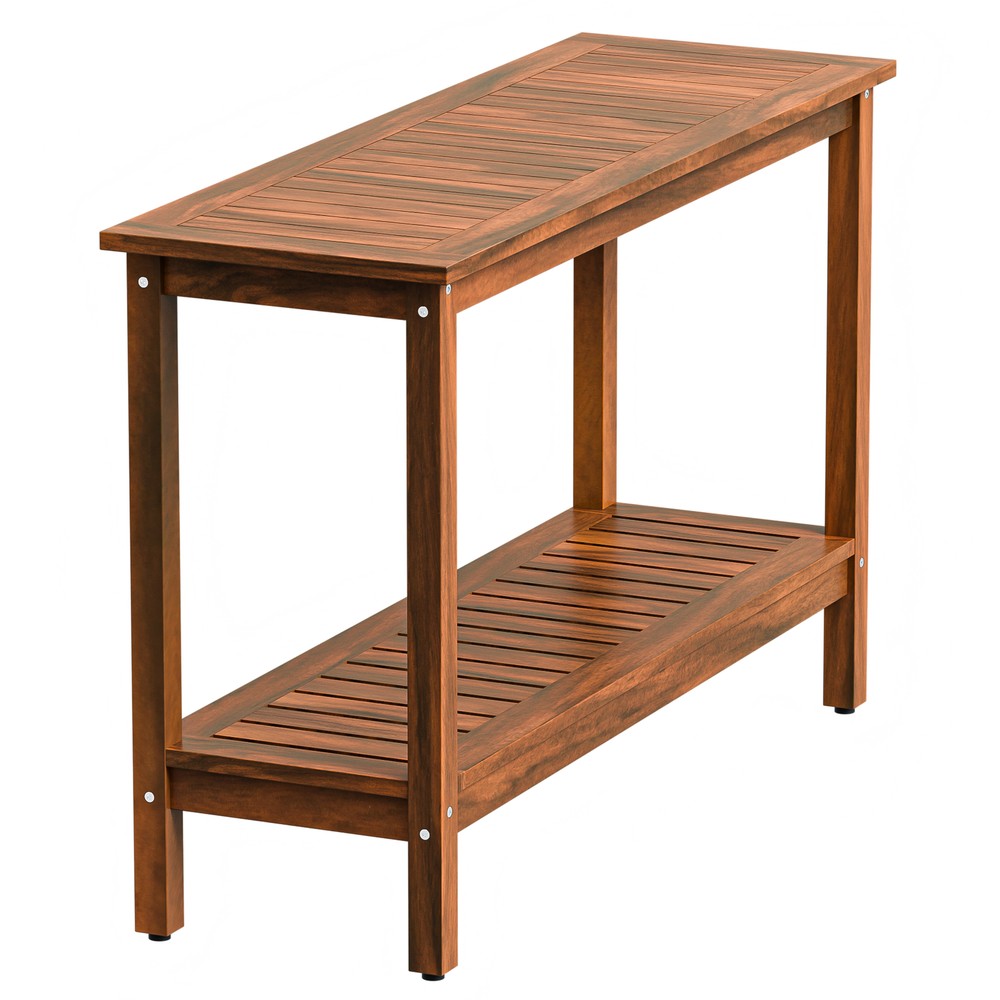 2-Shelf Console Table 48" Patio Side Accent Table Multifunctional w/Foot Sliders
