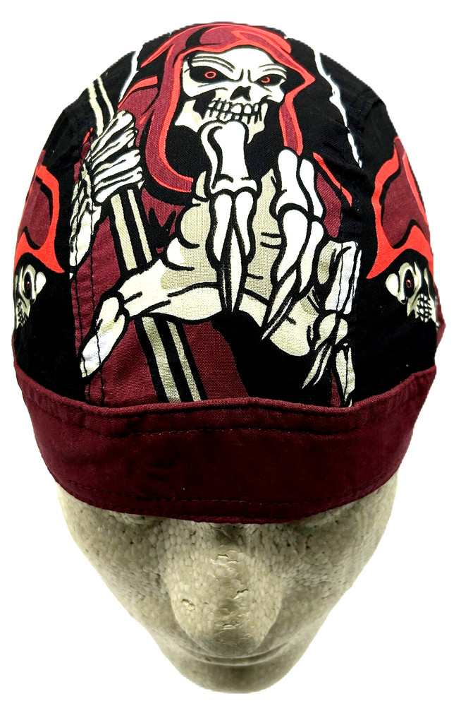 Grim Reaper Deluxe Headwrap Doo Rag Skull Cap with Sweatband