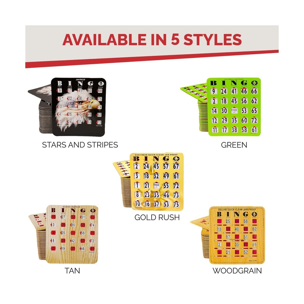 MR CHIPS Jam-Proof Fingertip Slide Bingo Cards with Sliding Windows - 100 Pac...