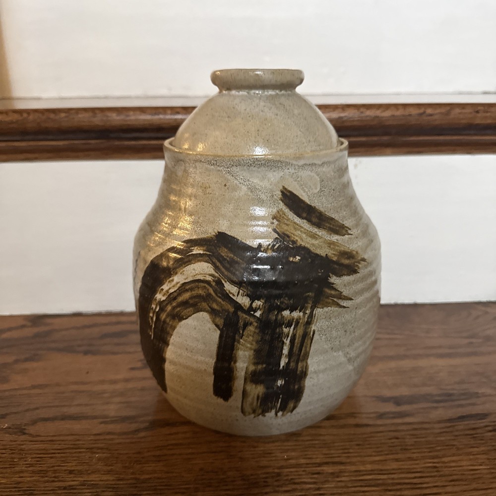 Vintage Studio Pottery Lidded Jar Signed “Gus” Hand Thrown Stoneware Tea Caddy