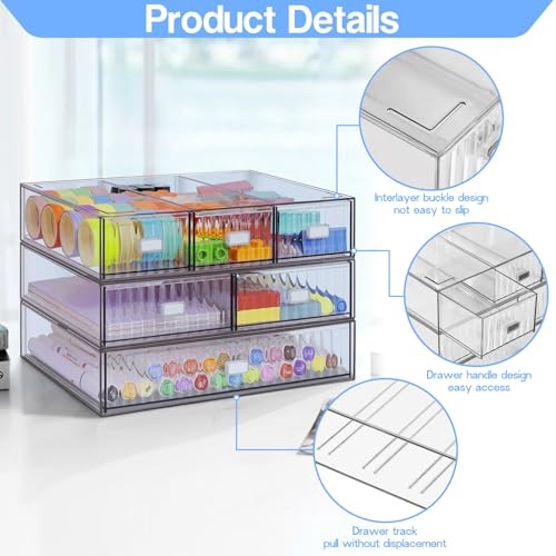 3 Tier Stackable Desk Organizer with 6 Drawers, Plastic Desktop Storage Clear