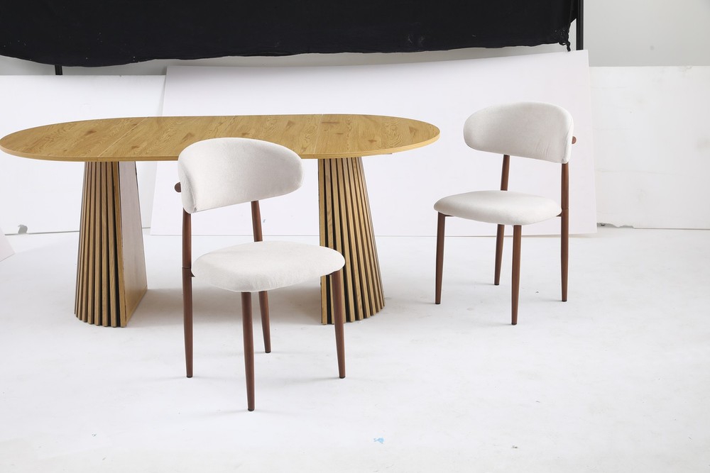 Solid Wood Extendable Dining Table Set with 2 Rattan Chairs, Beige Cushions