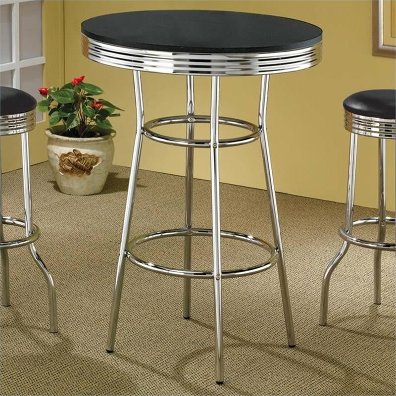 Bowery Hill 30" Round Pub Table in Black and Chrome