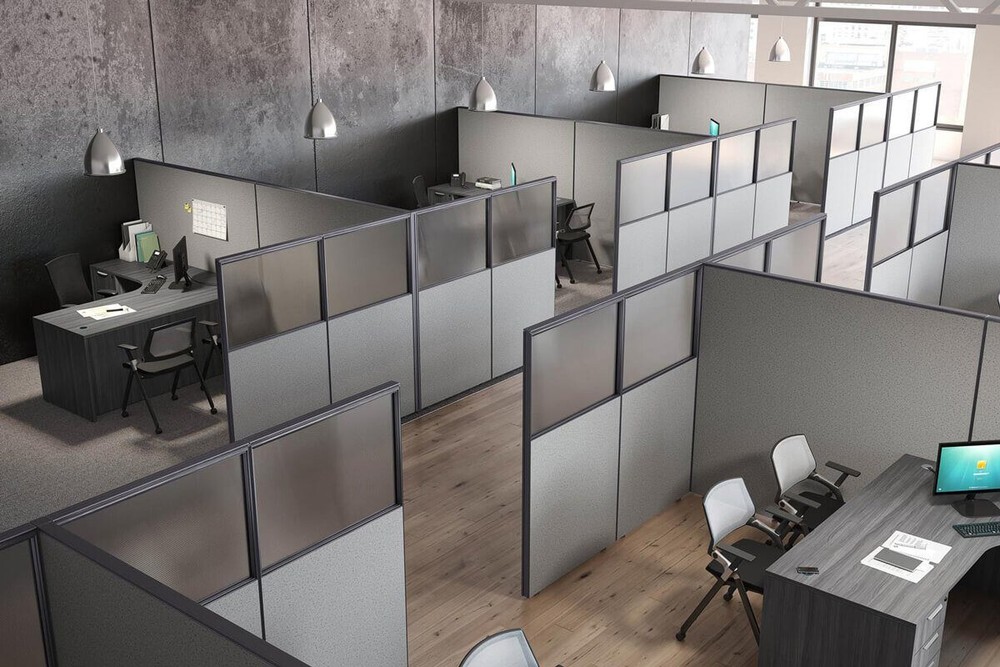 Glass Top Office Partitions L-Shape, Heavy Duty