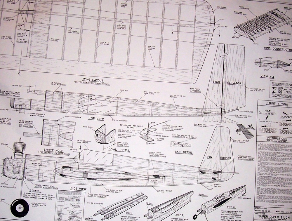 Berkeley SUPER DUPER ZILCH PLAN to Build 52" Old Time Stunt Model Airplane