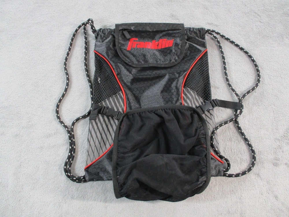 Franklin Baseball Drawstring Bag Black Red Pockets Shoe Compartment Softball GUC