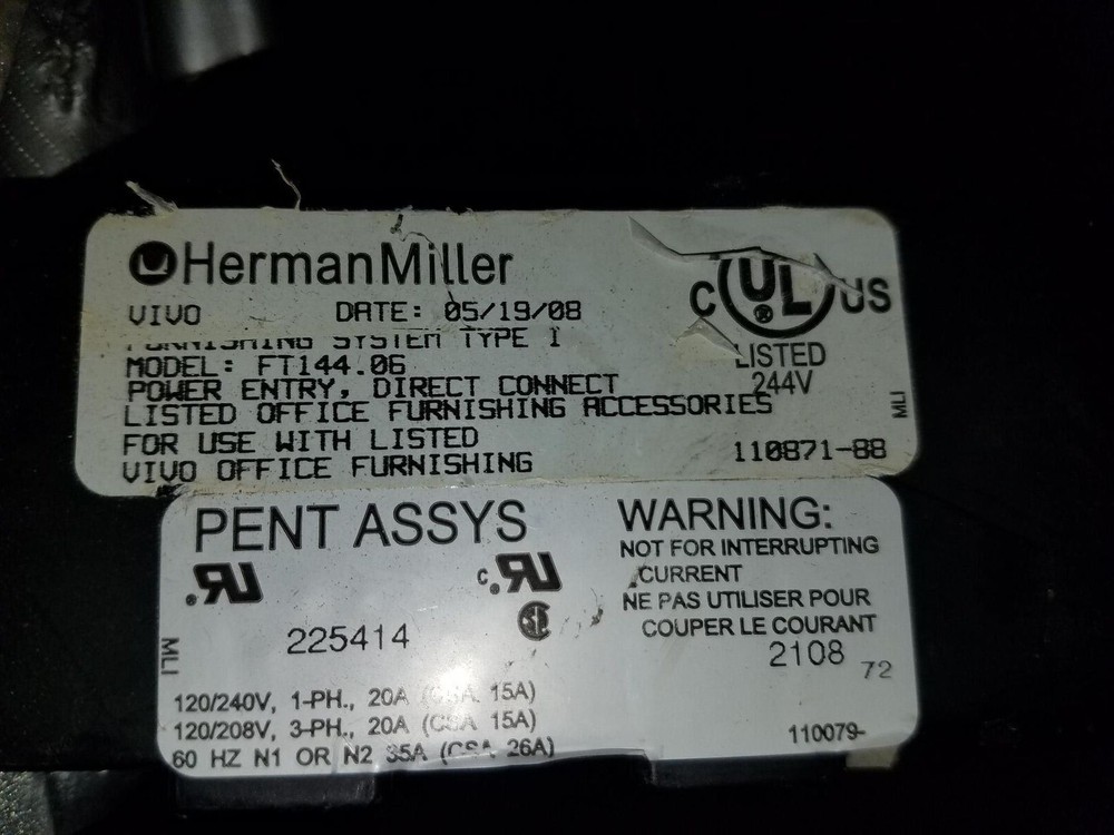 HERMAN MILLER FT144.06 Canvas Base Feed / In Feed POWER CABLE
