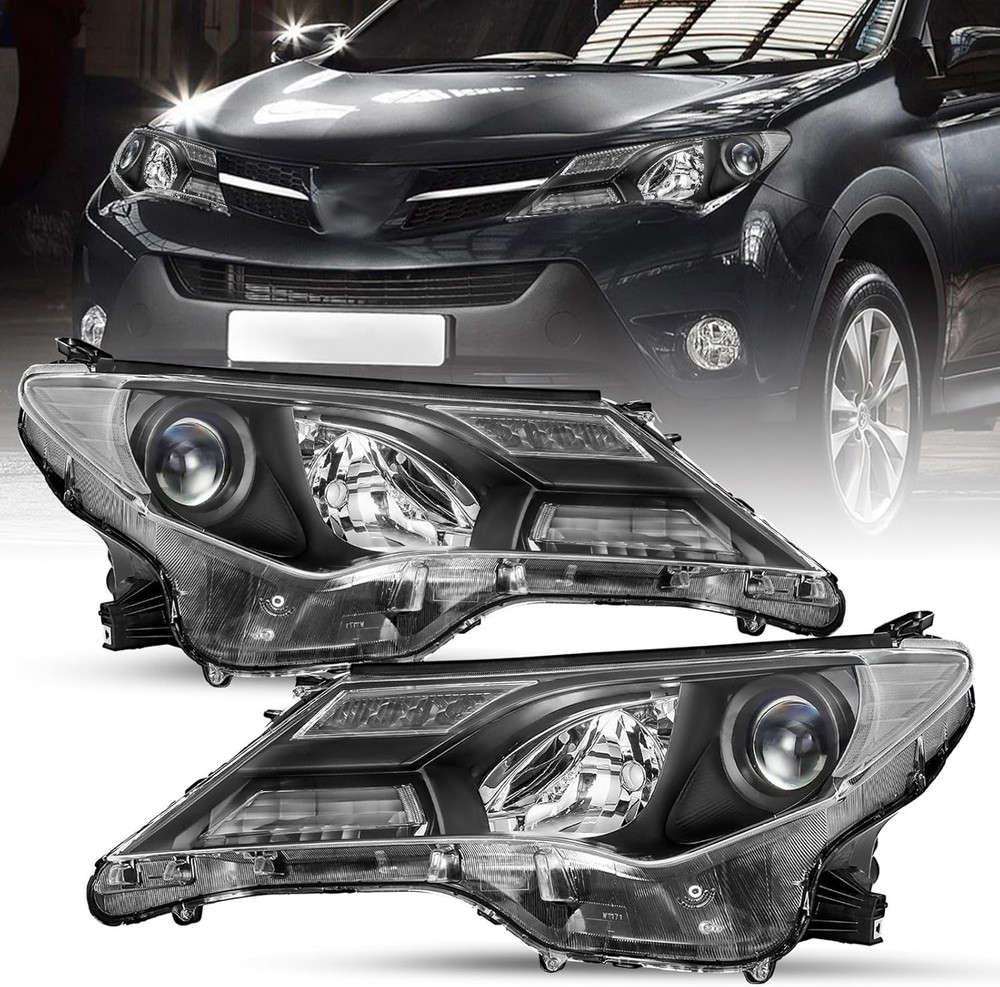 Headlight Assembly Fit for 2013 2014 2015 Rav4 Halogen Headlamp Replacement Blac