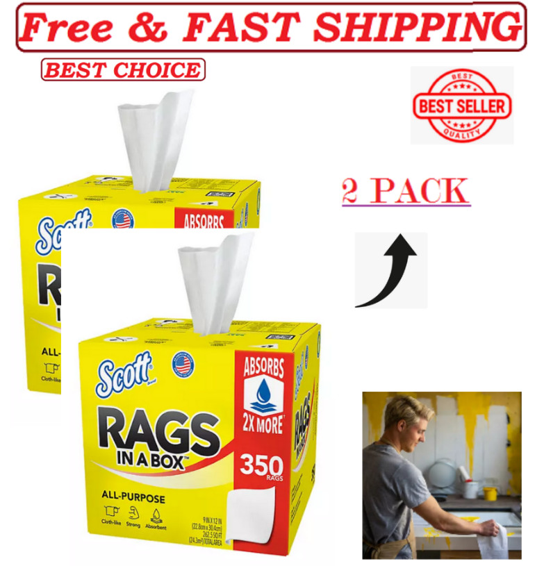 2 PACK - Scott Rags In a Box , White, All Purpose 350 Sheets/Box,.