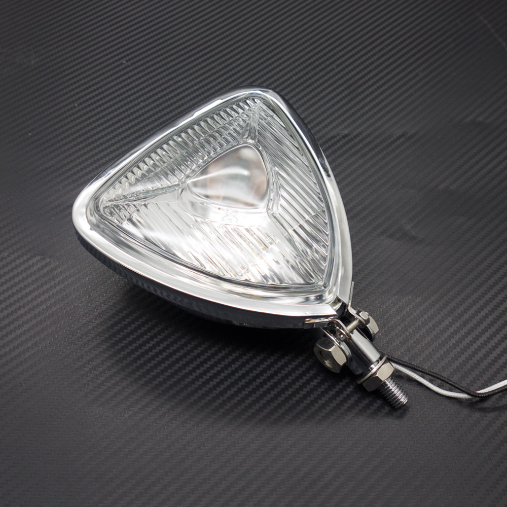 Chrome Motorcycle Triangle Headlight Lamp Flat Back For Harley Honda Suzuki