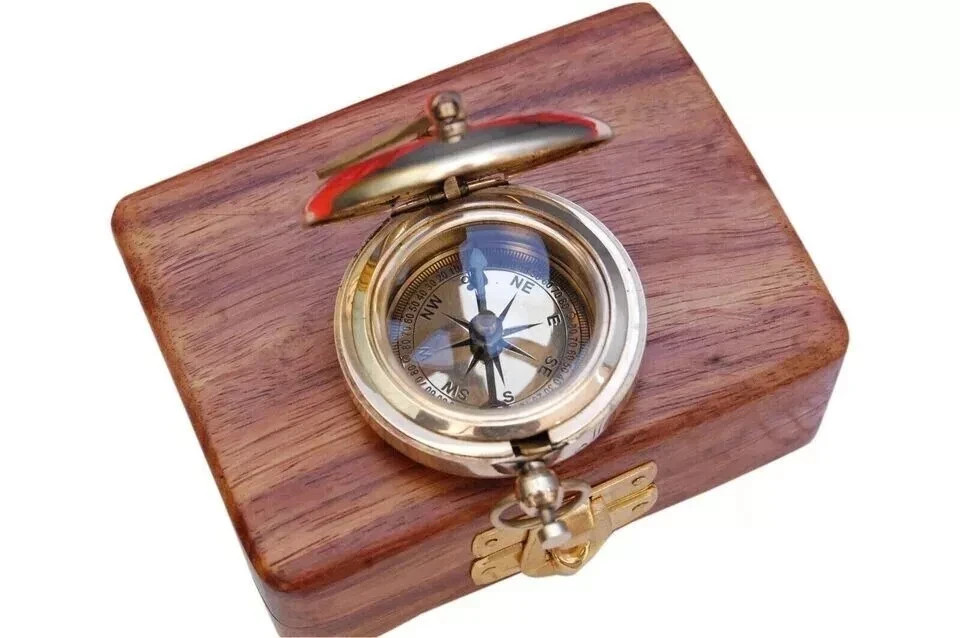 NAUTICAL SUNDIAL BRASS COMPASS VINTAGE ANTIQUE MARITIME NAVIGATION COMPASS GIFT