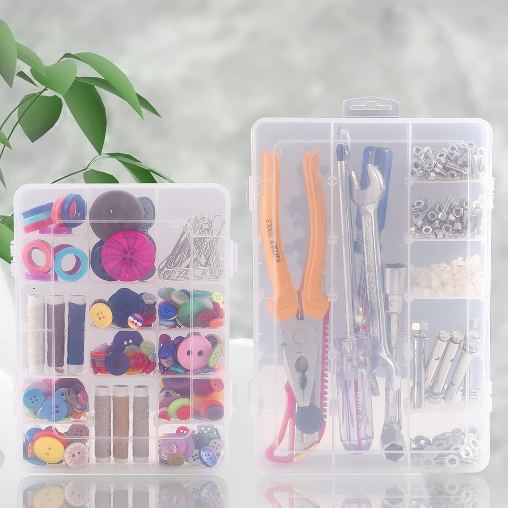 18 Grids Plastic Organizer Box with Dividers, Clear Compartment Container Sto...