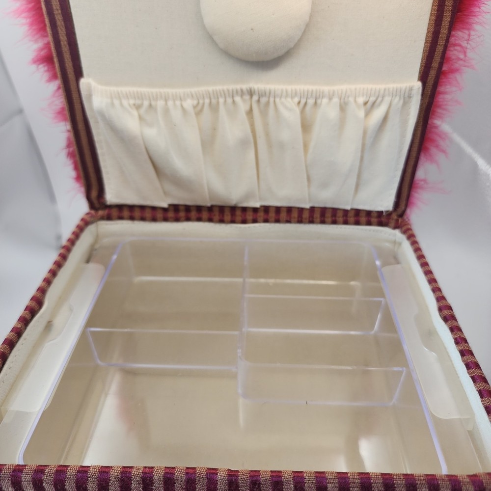 Funky Ecclectic Handbag Shaped Sewing Storage Trunk Red Footed Beaded Handle