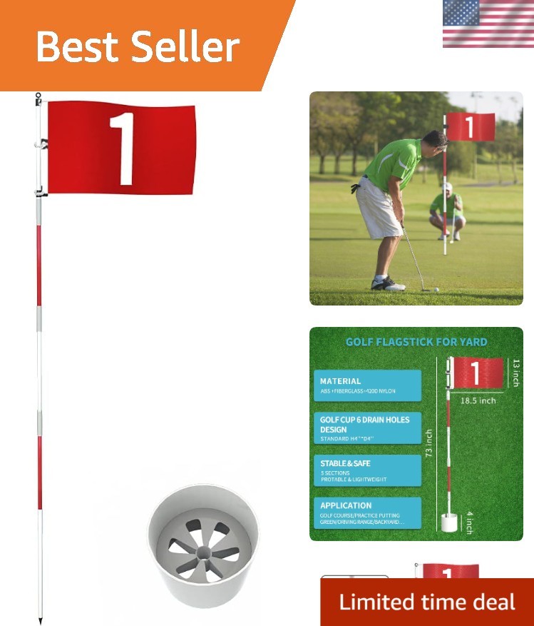 6ft Detachable Golf Flagstick Set with Anti-Rust Cup for Home Practice