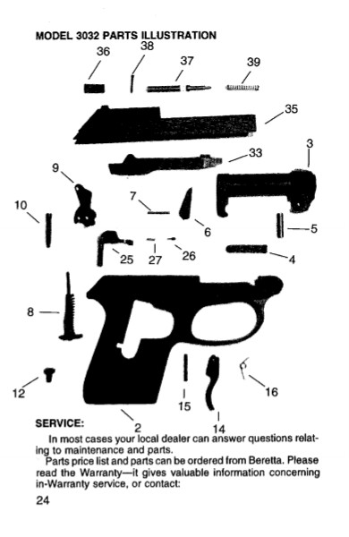 Beretta 3032 Tomcat Pistol Manual - NEW Comb Bound Copy