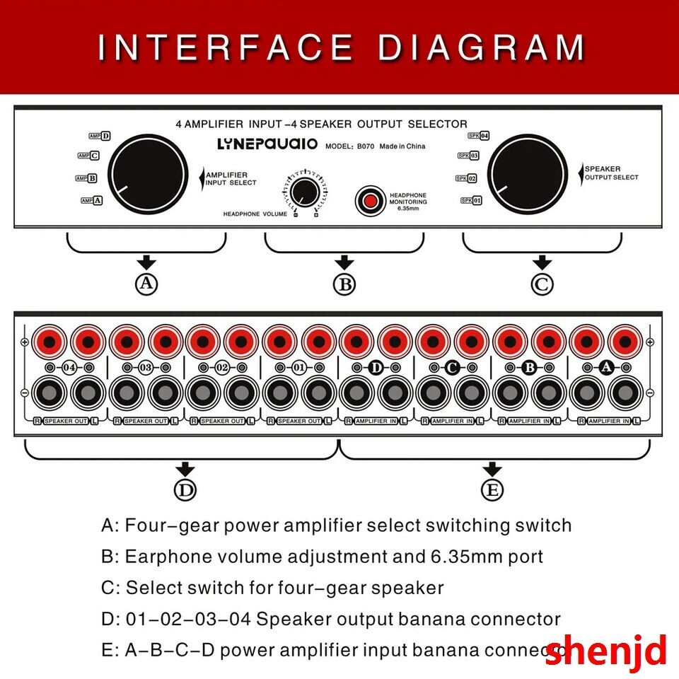 4 Input 4 output Power Amplifier Speaker Selector Switcher Speaker Switch @