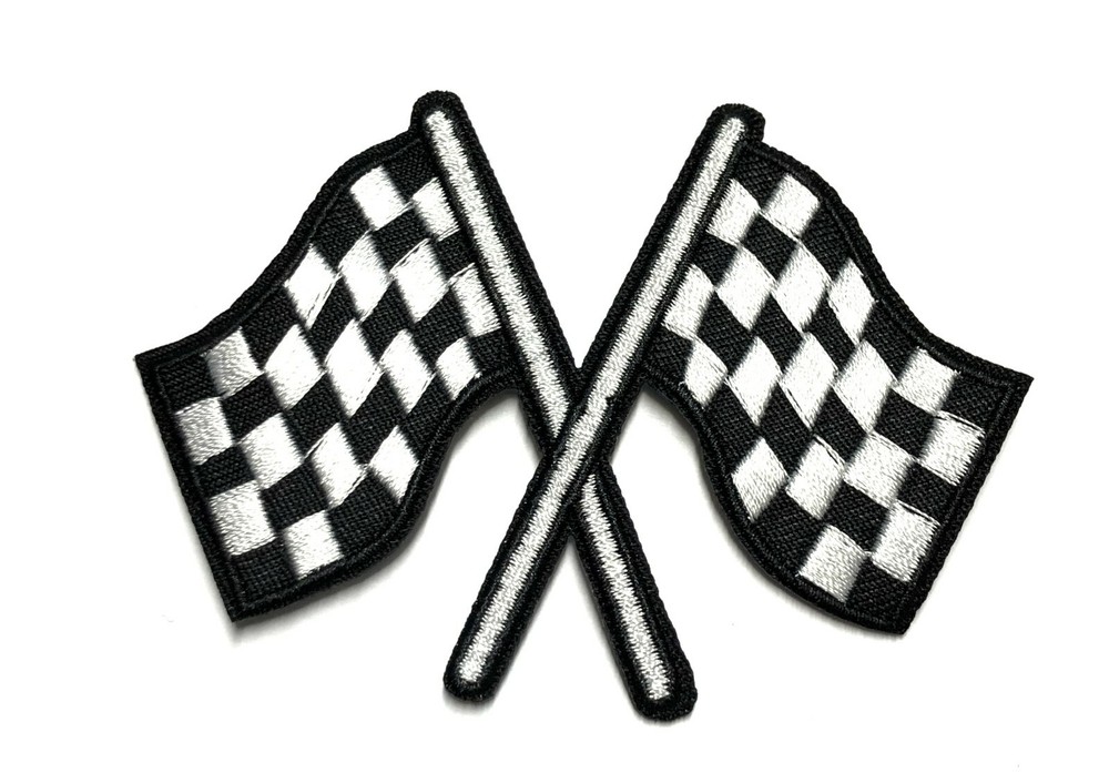 Checkered Racing Flags Patch Embroidered Iron-on Applique Biker Emblem