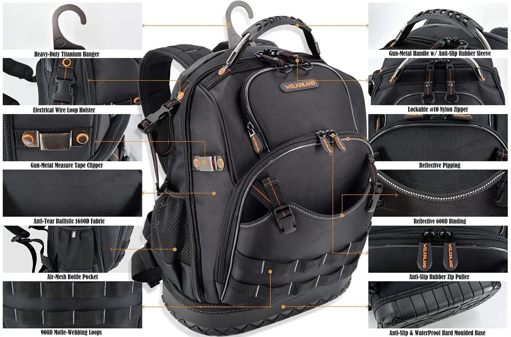 77-Pockets Tool backpack, Tool backpack for men, HVAC tool bag backpack
