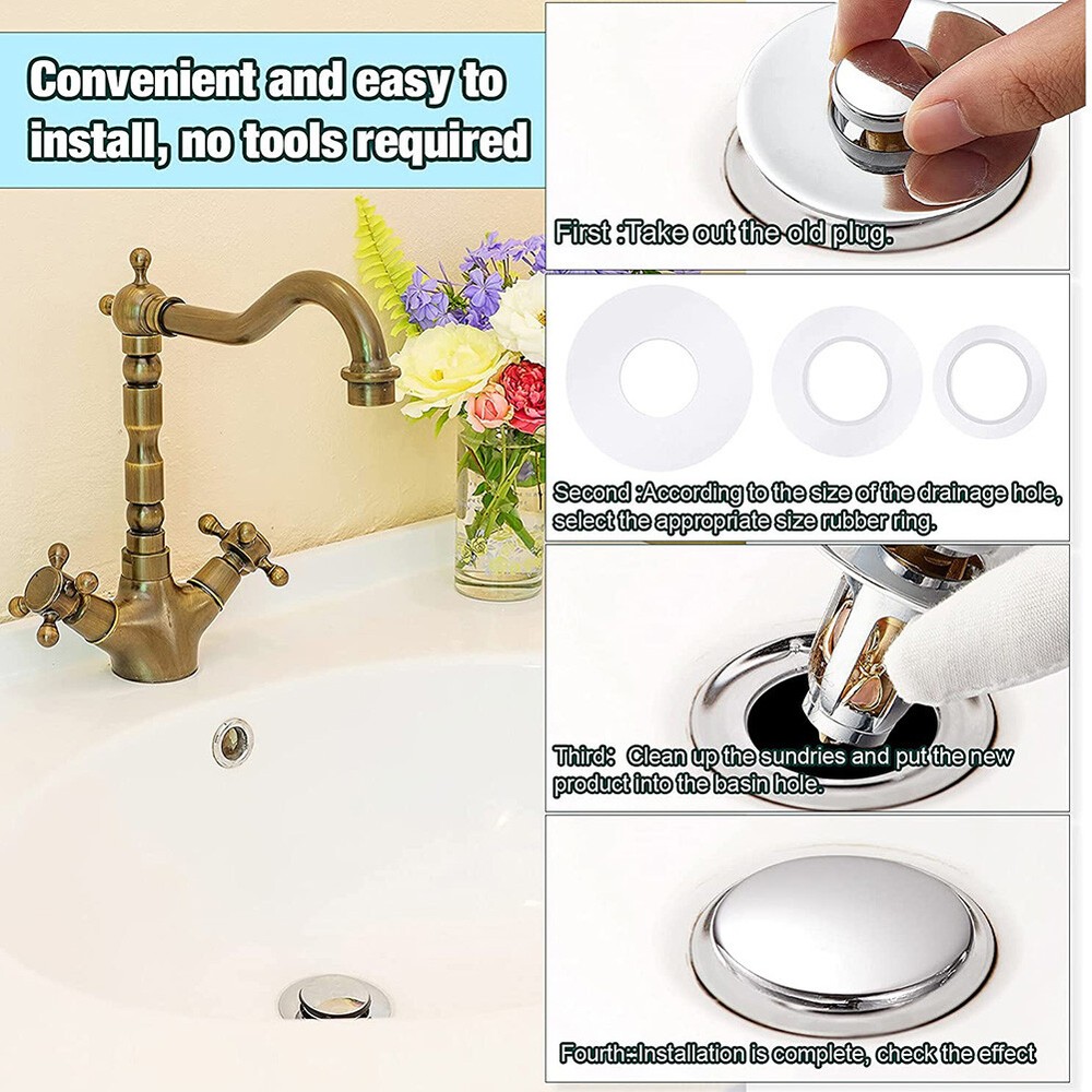 Universal Pop Up Drain Filter WashBasin Core Bounce Bathroom Sink Plug Stopper