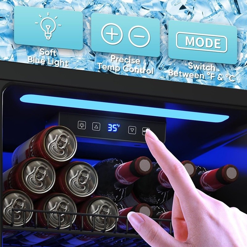 Beverage Refrigerator Wine Cooler Temperature Control LED Light Quiet Operation