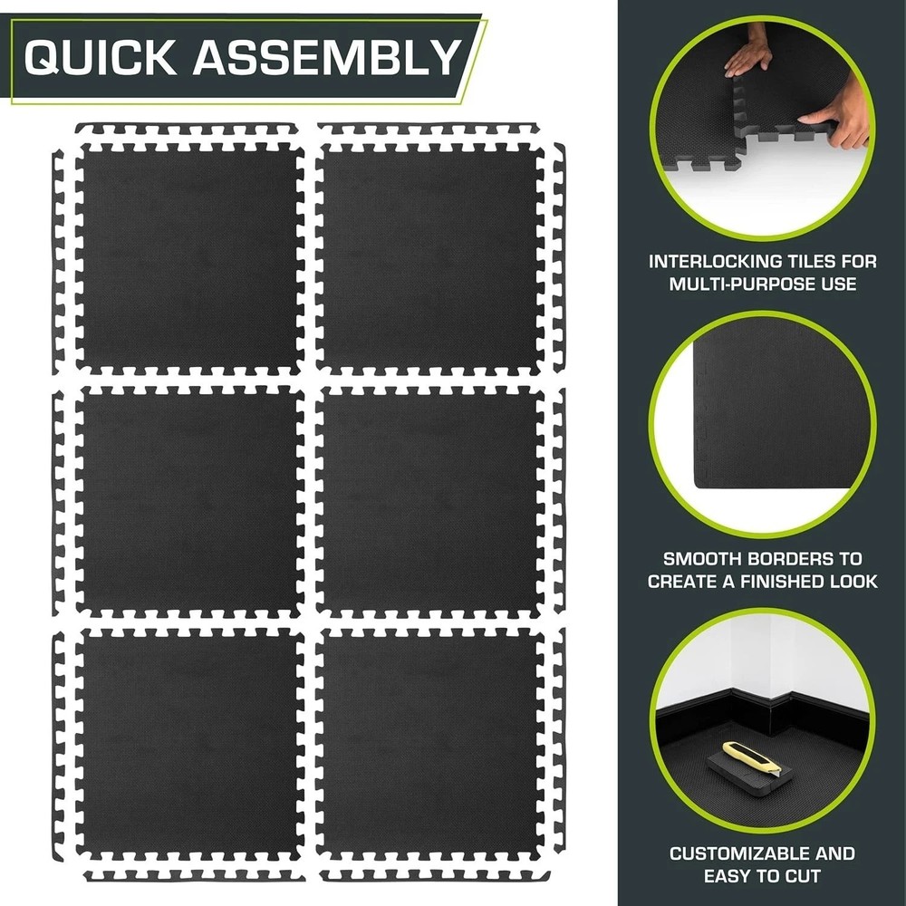 Portable Interlocking Exercise Mats - 3/4 Inch Thick & Water-Resistant Design