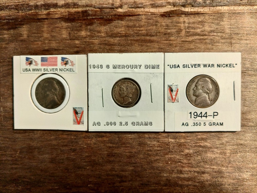 SILVER WAR NICKELS MERCURY DIME WWII ISSUES TRIO