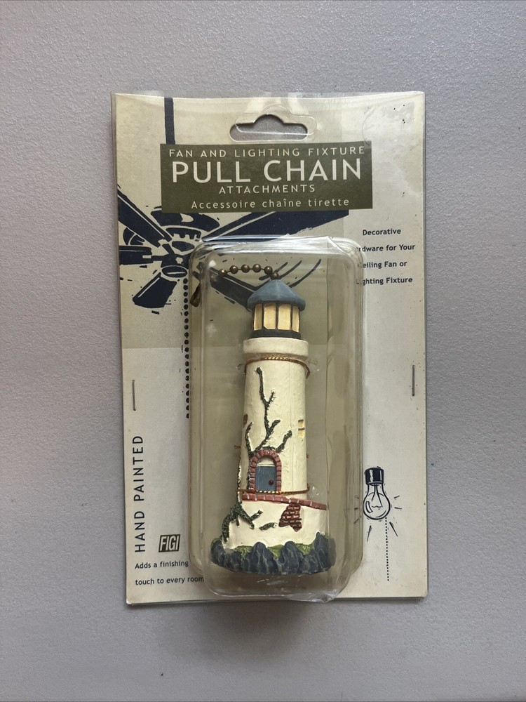 NIP Figi Vintage 1999 Lighthouse Pull Chain Attachment Hand Painted Fan Lighting