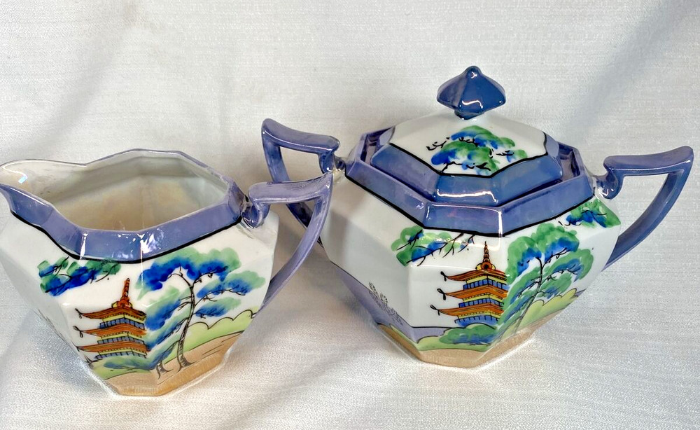 T T Hand Painted Japan Octagonal Cream & Sugar Set