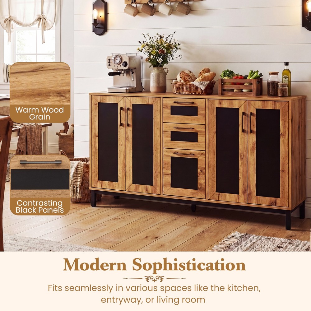 63” Sideboard Buffet Cabinet w/3 Drawers & Storage Shelves for Kitchen, Entryway