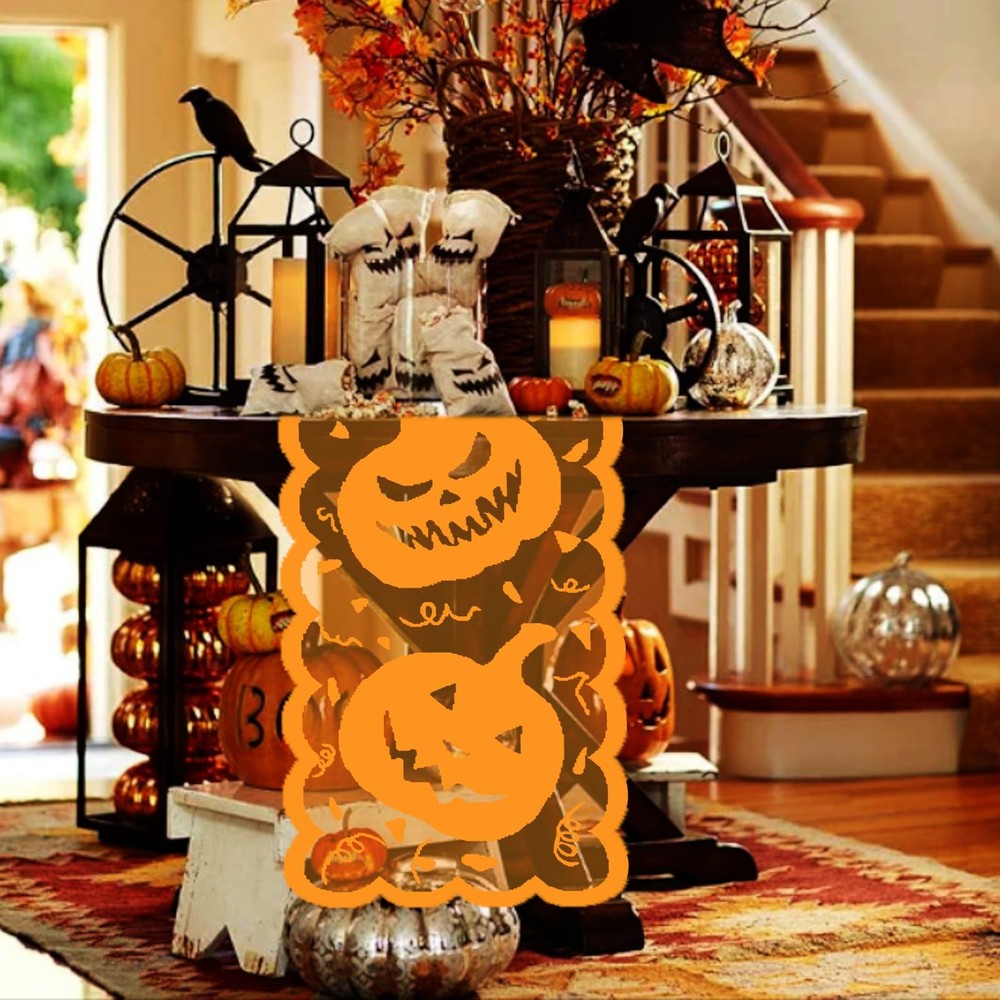 Pumpkin Table Runner for Halloween Table Decorations Orange - Lace Halloween ...